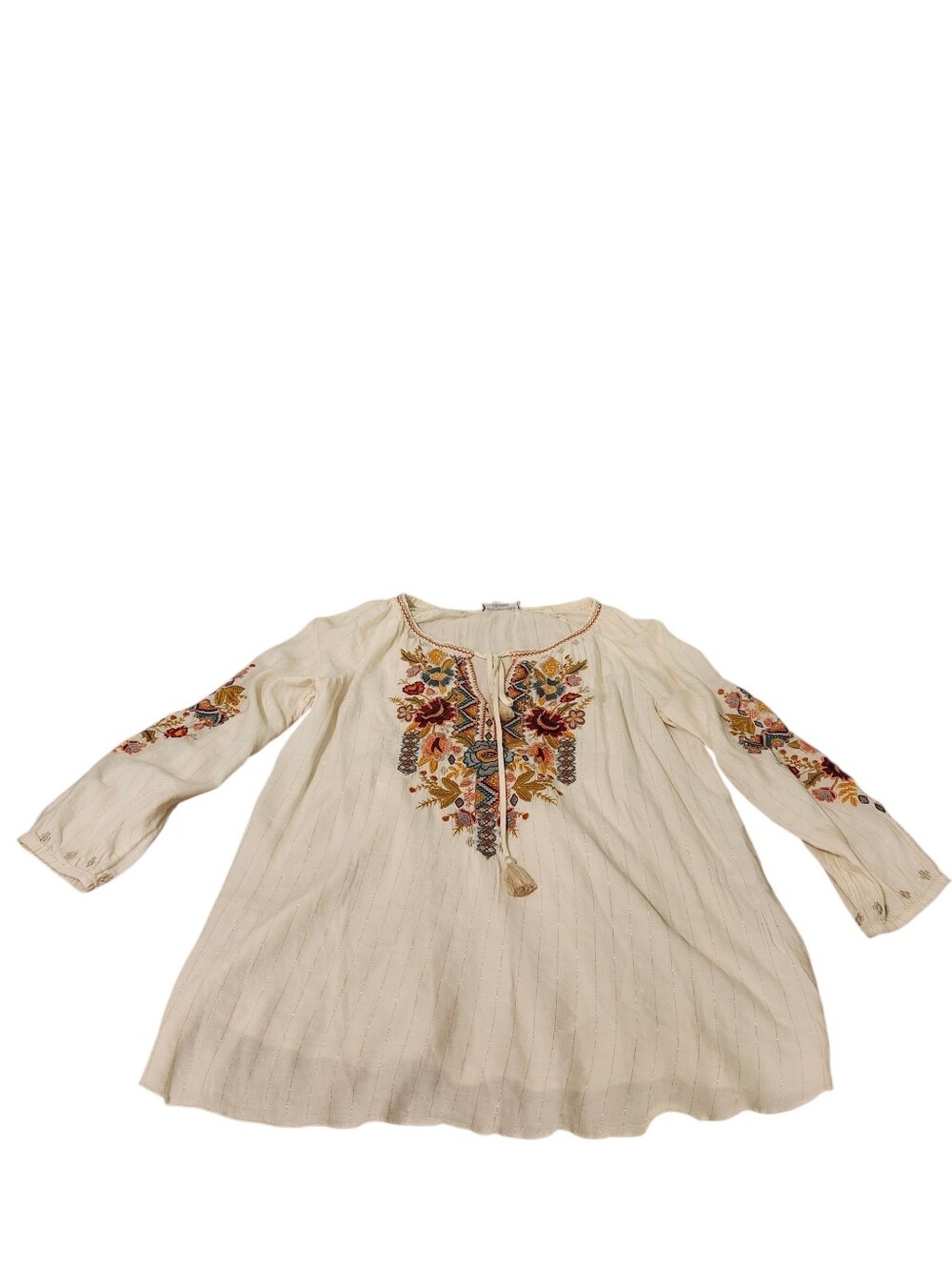 Johnny Was Workshop Embroidered Peasant Blouse with Floral Detail - XS Damaged